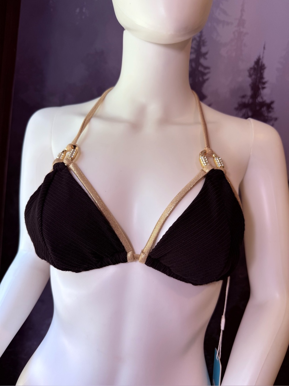Beach bunny Gold-Trim Black Triangle Bikini Top - Picture 3 of 10